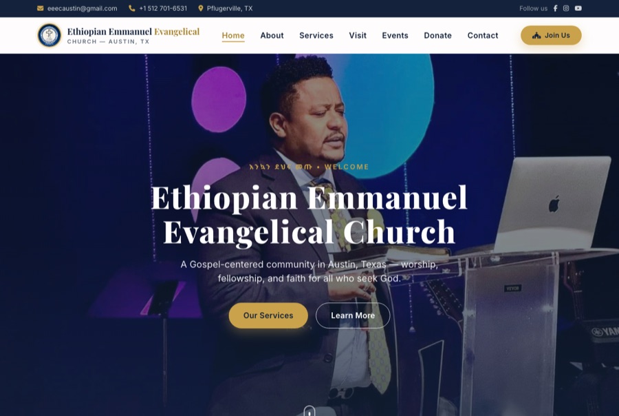 Screenshot of the Ethiopian Emmanuel Evangelical Church website homepage